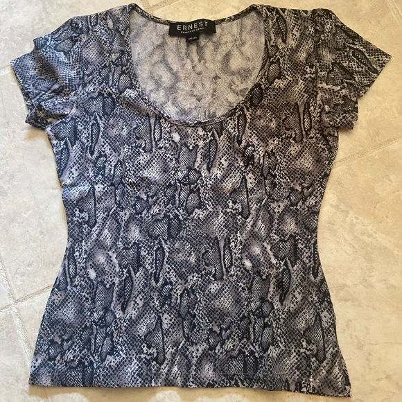 ERNEST LE GAMIN France Tee Top Snake Grey Gray Black XS S Small Extra Small - Picture 2 of 3